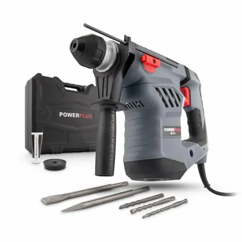 POWER plus Elektro-Schlagbohrmaschine POWE10081-4 in 1: (Schlag-) Bohren Meißeln und Meißeldrehung, 1600 W Bohrmaschine, 6 J, SDS-plus, 5 Zubehörteile
