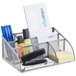 Relaxdays Schreibtischorganizer 5 Ablagen Metall Silber