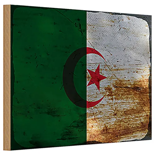 Holzschild Flagge Algerien 30x20cm Flag Algeria Rost