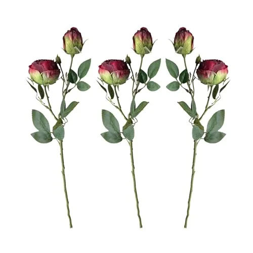Künstliche Rosen 3er Set Dunkelrot 55 cm – Realistische Seidenblumen für stilvolle Dekoration - Intensive dunkelrote Kunstblumen für ein elegantes Ambiente. 2 Rosen und 1 Knospe pro Stiel, pflegeleicht und langlebig – ideal für Hochzeiten, Tischdeko und kreative DIY-Projekte.