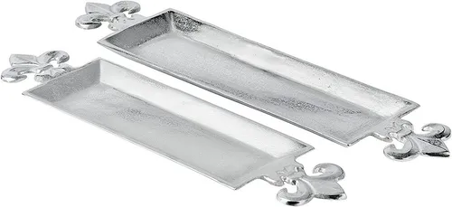 MichaelNoll Dekotablett Tablett Lilie Aluminium Silber Serviertablett aus Metall - 59 / 67 cm