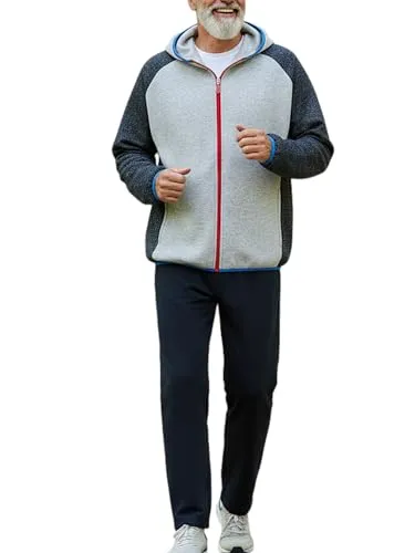 Herbold Sportswear Herren Jogginganzug mit Kapuze, gemütlicher Freizeitanzug Hausanzug Trainingsanzug, pflegeleicht, warm und bequem, meliert (DE/NL/SE/PL, Alphanumerisch, M, Grau-Marine)