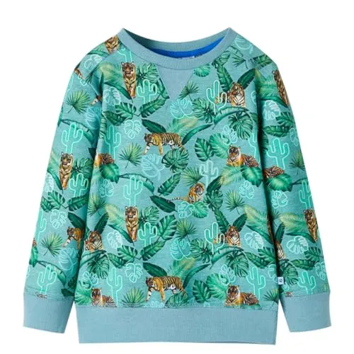 vidaXL Kinder-Sweatshirt Blumen Tiger Langarmshirt Pullover Pulli Hellgrün Melange 128