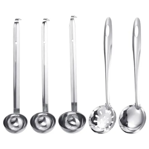 Stück Edelstahllöffel, 1 Stück Schaumlöffel, Löffel mit Hakengriff, Unzenlöffel, Löffel mit langem Griff, Kochrührlöffel, Saucenlöffel, Küchenutensilien 4