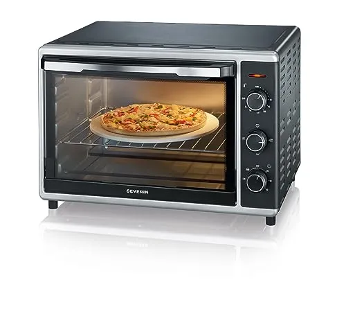 SEVERIN TO 2058 Mini Backofen mit Umluftfunktion - Vielseitiger Minibackofen mit 42 L Kapazität, ideal für Pizzen bis 28 cm und schnelle Aufheizzeit. Inkl. Grillrost, Pizzastein und Drehspieß für perfekte Ergebnisse.