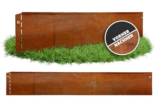 GartenAZ – Rasenkante Metall Cortenstahl 103x13cm, flexible Rasenbegrenzung für saubere Abgrenzungen - Wetterfeste Rasenkante aus hochwertigem Cortenstahl, die mit der Zeit eine schützende Rostpatina bildet. Einfache Installation ohne Schrauben für eine stilvolle und langlebige Gartengestaltung.