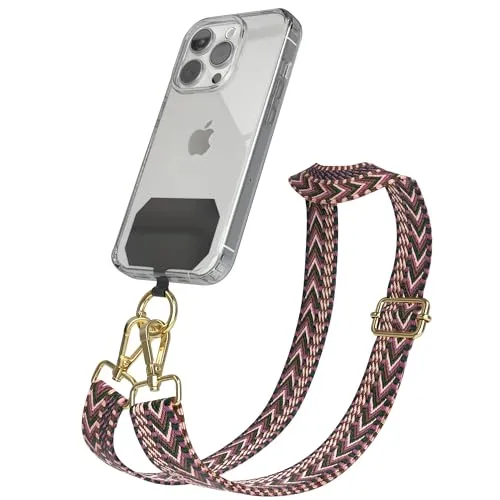 EAZY CASE - Handykette Universal zum Umhängen kompatibel mit jedem Handy Kette mit Hülle kombinierbar Handykordel mit Karabiner für Handyhülle Handyband zum Umhängen Bunt Boho Kordel Rosa Pink Gold