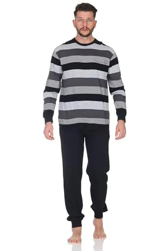Normann Herren Schlafanzug lang mit Bündchen in edler Streifenoptik - Größe 58 - Eleganter Herren Pyjama in Streifenoptik mit praktischen Bündchen für optimalen Schlafkomfort. Hochwertige Markenqualität von Normann, auch in großen Größen erhältlich.