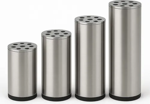 HOOZ Möbelfuß 4er Set – Edelstahl gebürstet, Silber matt - Möbelfüße aus hochwertigem Edelstahl, ideal für Möbel wie Tische und Regale. Mit 60 kg Tragkraft pro Fuß bieten sie stabile Unterstützung und schützen Böden durch integrierte Gleiter.