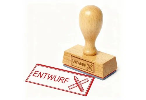 Dekolando Stempel Bürostempel ENTWURF Bleistift & Lineal Stempel – Holzstempel 48x18 mm