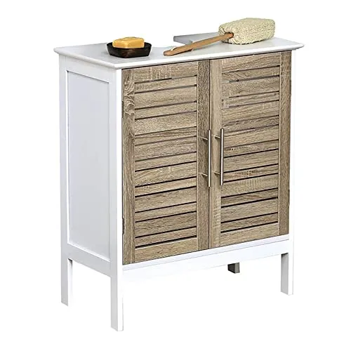 Waschbeckenunterschrank - Gealterte Eiche, 2 Türen und 1 Ablagefläche - Komplettprogramm für Badezimmer, ideal zur optimalen Lagerung unter dem Waschbecken mit cleverem Siphon-Ausschnitt und pflegeleichten Füßen.