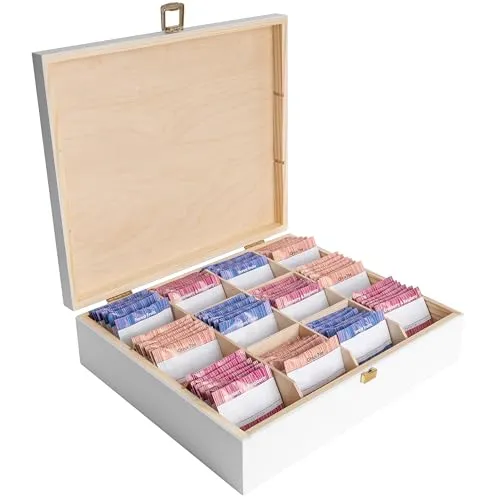 Creative Deco Teedose Teebox aus Kiefernholz - Elegante Teedose aus natürlichem Kiefernholz für stilvolle Aufbewahrung und Dekoration, 1x Tee-Organizer, pflegeleicht und ideal für Teeliebhaber.