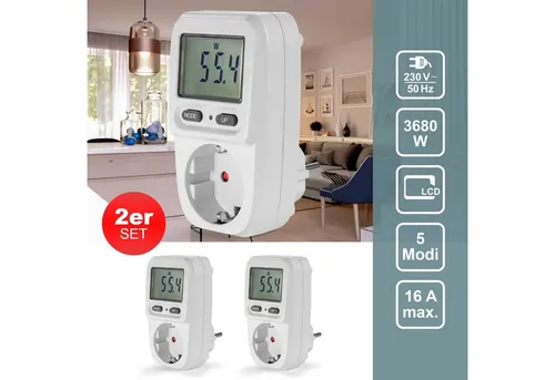 Eaxus® 2er Set Energiekostenmessgerät Steckdose mit Display - Praktisches 2er Set Strommesser zur Überwachung des Energieverbrauchs Ihrer Geräte. Mit klar ablesbarem Display und Speicherung der Daten für eine langfristige Kostenanalyse.