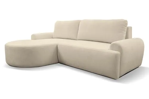VENASI MÖBEL Ecksofa Dream mit Schlaffunktion - Ecksofa in L-Form mit Schlaffunktion, ideal für kleine Räume. Inklusive Stauraum für Bettwäsche und hergestellt aus robustem Bouclé-Stoff für langanhaltende Eleganz.