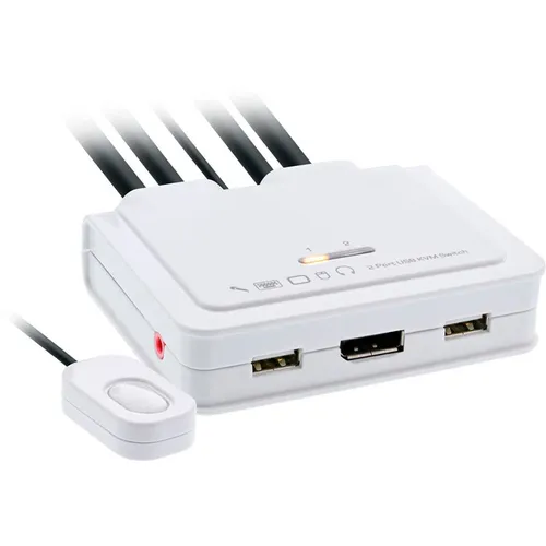 InLine 63615I KVM Switch, 2-fach, USB-C + DisplayPort - KVM-Switch mit 4K Unterstützung und integrierten Kabeln für schnelle Umschaltung zwischen zwei PCs, ideal für Multimedia-Anwendungen.