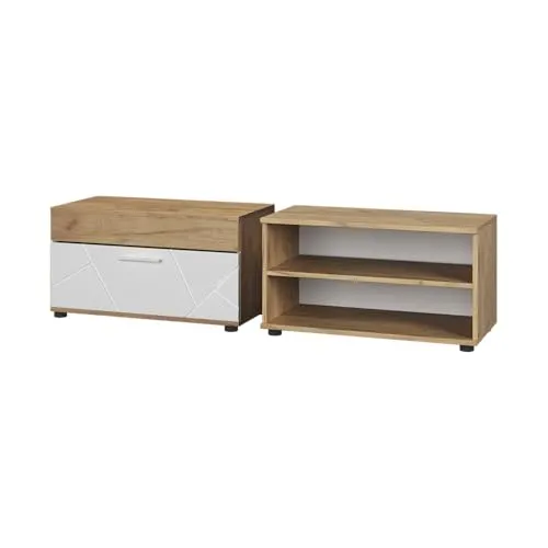 Vicco Wohnwand Berno, Goldkraft Eiche/Weiß, 2 Teile - Wohnwand in Goldkraft Eiche/Weiß mit praktischen Stauraum und schlichter Eleganz – ideal für ein aufgeräumtes Wohnambiente.