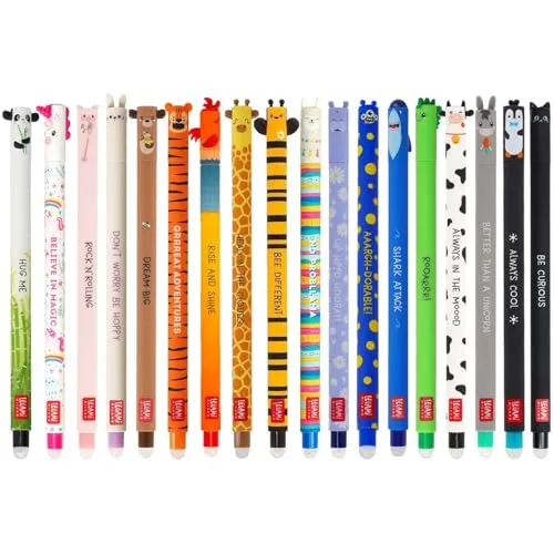 LEGAMI Set 18 radierbare Gelstifte 0,7 mm Tierdesigns von Legami