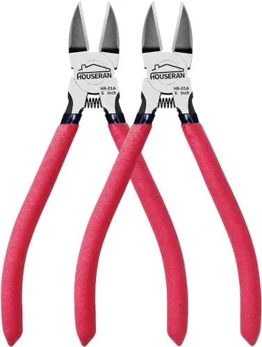 HOUSERAN Drahtschneider, 152mm, 2 Stück, Bündigschneider, Seitenschneider, Seitenschneider Zange, Elektronik Zange für Schmuck, Basteln, Kabelbinder, Rot