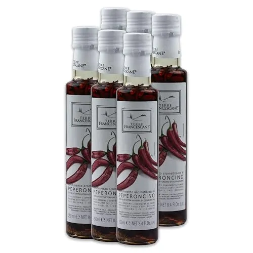 Food-United Chili-Öl 6x 250ml von TERRE FRANCESCANE Extra Natives Olivenöl mit Chili-Schoten Premium-Dressing-Öl aus Italien für Feinschmecker-innen und die mediterrane Küche