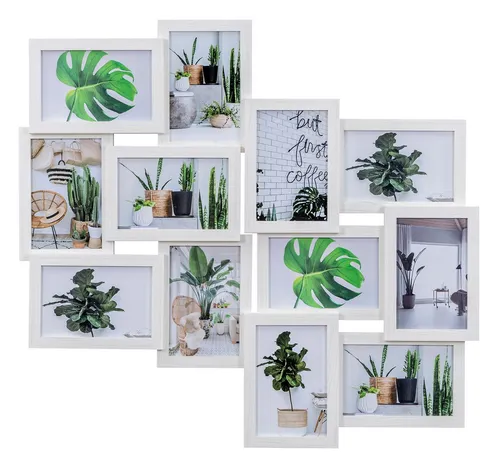 Levandeo® Bilderrahmen Collage 58x55cm für 12 Fotos in Ahorn Weiß - Eleganter Bilderrahmen für 12 Fotos (10x15 cm) aus MDF Holz in Ahorn Weiß. Flexibel austauschbare Bilder und zeitloses Design für jeden Wohnstil. Ideal zum Aufhängen und perfekt für Ihre schönsten Momente.