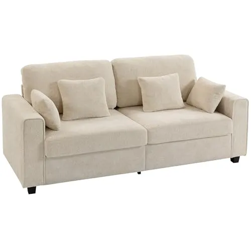 Beige 3-Sitzer Sofa 211,5 cm mit 4 Kissen - Modernes 3-Sitzer Sofa für Wohnzimmer und Schlafzimmer, mit gefedertem Sitz und abnehmbaren Kissen. Bequemer Sitzkomfort und stilvolles Design, ideal für entspannte Stunden.
