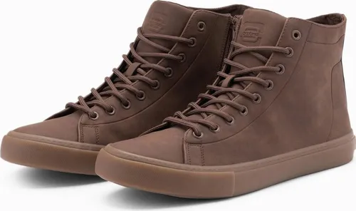 OMBRE Herren-Turnschuhe Schnürschuh braun 42 EU - Knöchelhohe Turnschuhe aus Öko-Wildleder in Größe 42, ideal für den lässigen Alltag und bequem durch die Gummisohle.