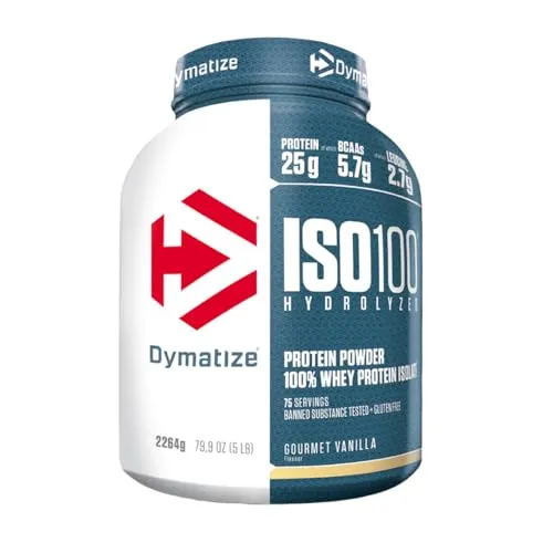 Dymatize Iso100 Hydrolyzed Isolat Protein Pulver Gourmet Vanilla 2264g - Power-Produkte, hochwertiges hydrolysiertes Molkenproteinisolat für optimalen Muskelaufbau mit minimalen Kalorien.
