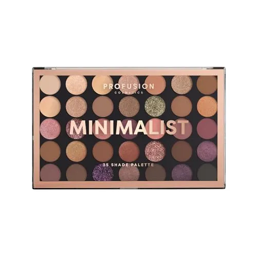 Profusion Cosmetics Minimalistische Lidschatten-Palette mit 35 Farbtönen, werden Sie kreativ mit mischbaren Nude-Tönen und Glitzer-Finishes, professionelle Qualität, Nude-Lidschatten-Palette, ideal