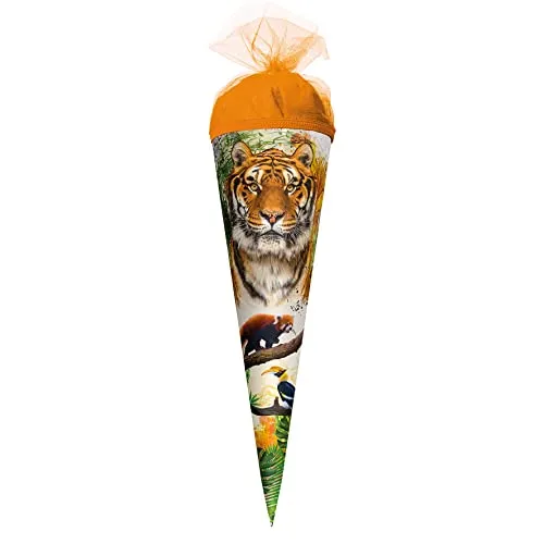 ROTH Schultüte Tiger 35 cm klein - rund - Zuckertüte Wildtier