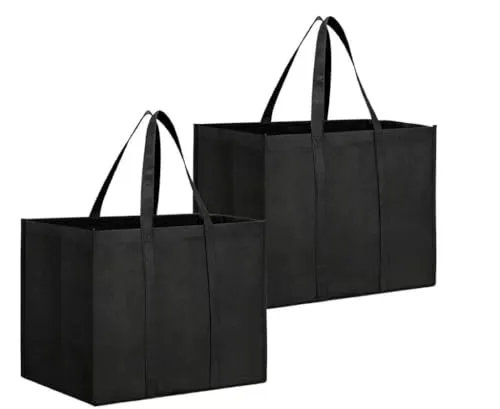 YEDPGUE 2 Stück Schwarze Einkaufstasche Faltbar, Einkaufstaschen mit Griffen, Einkaufskorb, Einkaufstasche Groß, Tragetasche für Einkaufen Picknick Camping(41x33x26cm)