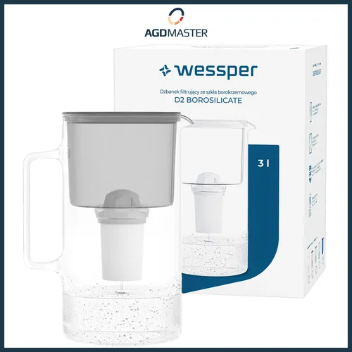 Wessper Glas Wasserfilter 2.5L mit 1 Filterkartusche