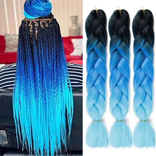 ColorfulPanda 3 Stücke Ombre Blau Jumbo Braid Kunsthaar 24 Zoll 100g Kanekalon Haar Flechten Extensions Für Crochet Twist Flechten Haar