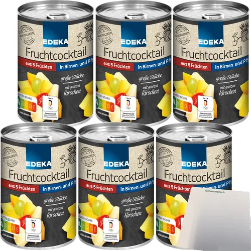 Edeka 5Fruchtcocktail große Stücke in Birnen Pfirsichsaft 6x410g Dose usy Block