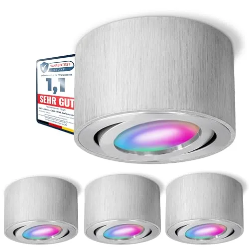 SSC-LUXon 4x CELI-1A Aufbauspot - Smart RGB CCT LED mit WLAN Steuerung - Moderne Deckenbeleuchtung für Ihr Zuhause. Steuern Sie Licht und Atmosphäre bequem per App oder Sprachbefehl. Kein Hub nötig, einfache WLAN-Anbindung!