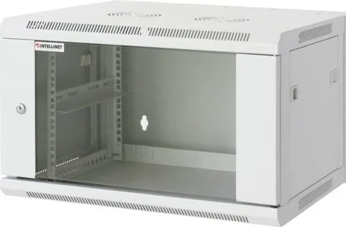 Intellinet Network Cabinet 9U - Zubehör für Serverschrank, 9U Wandmontage, max. 60kg Tragkraft, elegantes Design mit Metall- und Glastür, ideal für platzsparende Lösungen.