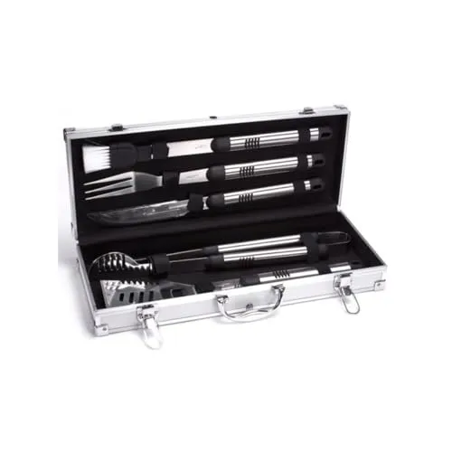 MSV Edelstahl Profi Grillbesteck, Barbecue Grillset BBQ Besteck im Alukoffer (5-teilig)