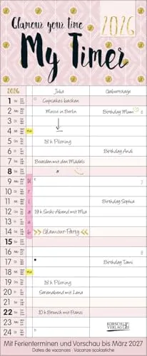 My Timer - Glamour your Time 2026: TypoArt Familienplaner mit 2 breiten Spalten. Edler Familienkalender mit Ferienterminen und Vorschau bis März 2027.