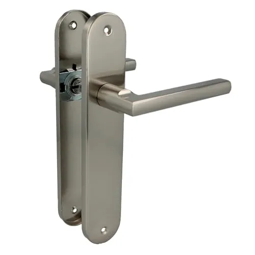 Amig - Türgriffe mit Stahlplatte | Mod. MAI PB | 240 x 45 mm | 8 mm Quadrat | Elegantes und einfaches Design | Ohne Schlüssel | gebürstetes Aluminium Nickel