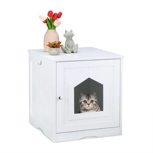 Katzenschrank Katzentoiletten-Schrank - Stylisches Katzenmöbelstück in Weiß, ideal zum Verstecken der Katzentoilette und sorgt für Ordnung im Raum.