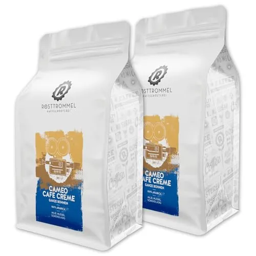 RÖSTTROMMEL Cameo, KAFFEE, Classic Crema, Ganze Kaffee-Bohnen 2x1kg, 100% Arabica, Röstung 4/10, Geschmack: Mild - Nuss - Schokolade, nachhaltiger Spitzenkaffee