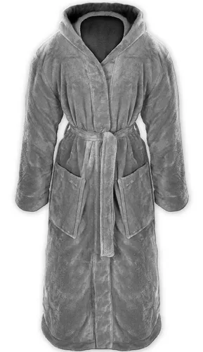 Gräfenstayn Unisex-Bademantel Kuschelfleece XXXL Grau - Kuscheliger Unisex-Bademantel aus Fleece, ideal für gemütliche Stunden. Mit Kapuze, Fronttaschen und Gürtel, perfekt für entspannte Momente.
