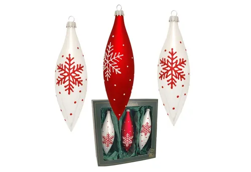 Krebs Glas Lauscha Christbaumschmuck Glasaufhänger in Oliven Form - Scandic Xmas - ca. 15cm, Schneeflockenzauber Rot & Weiß - Weihnachtsklassiker neu interpretiert