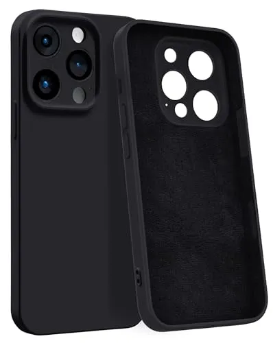 MyGadget Hülle für iPhone 15 Pro - [ 4-Layer-Struktur Schutzhülle ] - Gummierte Handyhülle mit Soft Inlay & Hardcase Cover außen - Schwarz