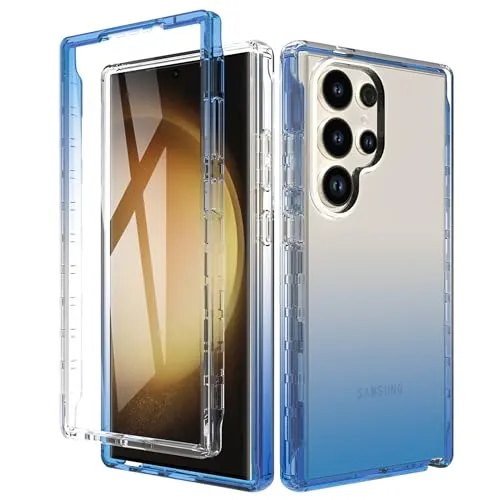 ESTH® Transparent TPU Hülle für Samsung Galaxy S24 Ultra 360 Grad Case Stoßfest Staubdicht Klar Handyhülle, Outdoor Panzerhülle mit PC Bumper und Displayschutz, Blau