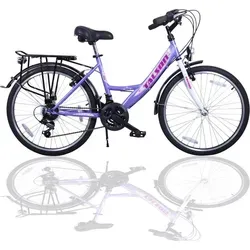 Talson Mädchen-Fahrrad 26 Zoll mit Shimano-Schaltung - Citybike mit 21-Gang Shimano Drehgriffschaltung, komfortablem Sattel und batteriebetriebener Beleuchtung - ideal für sichere Fahrten in der Stadt.