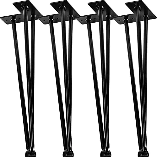 STILISTA® 4er Set Hairpin Legs Möbelfüße mit DREI Stangen 30 bis 70 cm, schwarz oder Silber