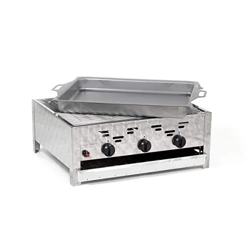 Gasgrill-Kombibräter 11kW - Profigrill mit 3-flammigen Edelstahl-Brennern, ideal für vielseitige Grill- und Bratmöglichkeiten. Hohe Heizleistung von 11 kW für perfekte Ergebnisse.