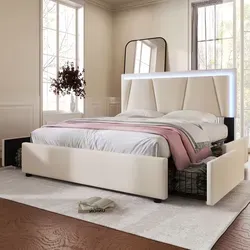 Flieks Polsterbett 140x200cm mit 4 Schubladen, Jugendbett mit LED-Beleuchtung