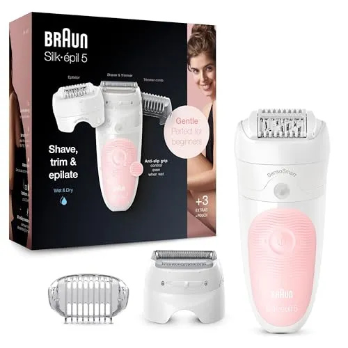 BRAUN SILK-ÉPIL 5-620  EPILIERER, WEIß/PINK  / mit viel Zubehör und Aufbewahrung