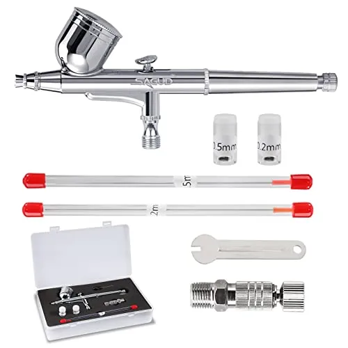 SAGUD Airbrush Gun Kit 0,3 mm doppeltwirkende Airbrush Pistole, zusätzliche 0,2 mm und 0,5 mm Düse, Nadelluftkappe und Schnellverschlusskupplung SD-130S G